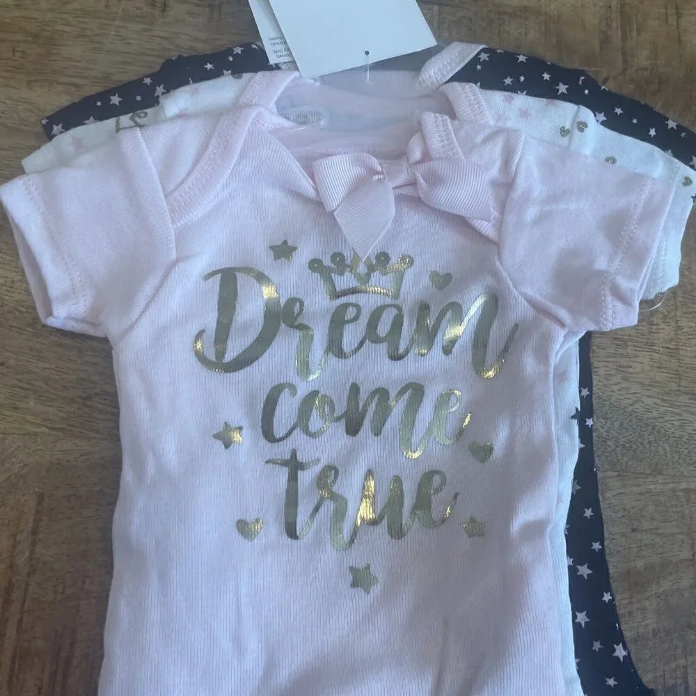 Gerber Newborn N Bodysuit Girl 3-Piece ORGANIC Cotton Dream True Onesies…